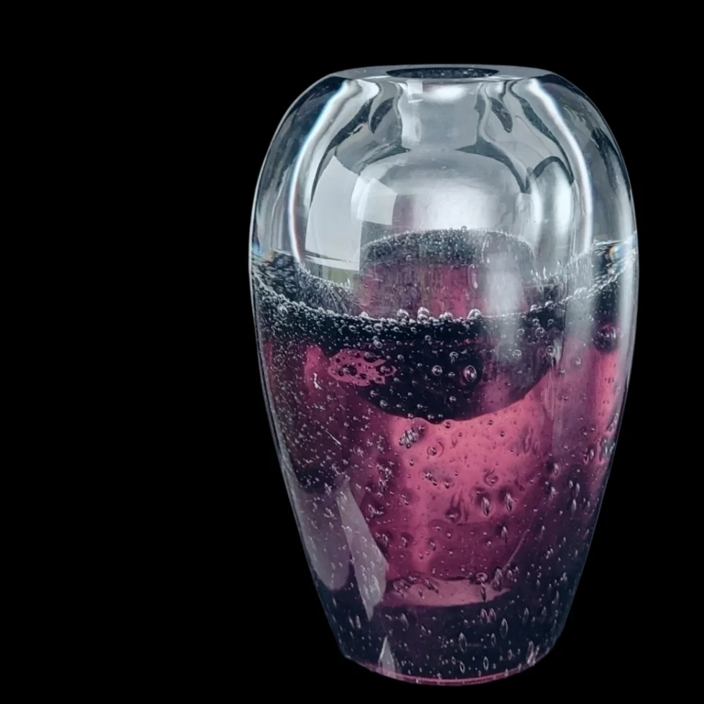Art glass italian murano style unique air bubble pattern heavy vase